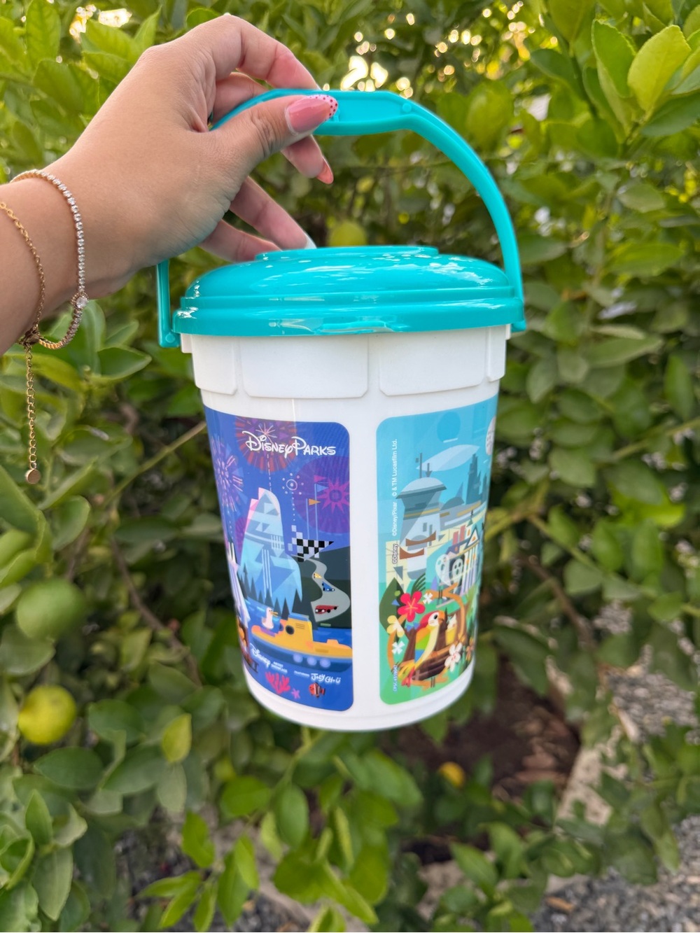 Disney Parks Souvenir Bucket with Teal Lid and Handle